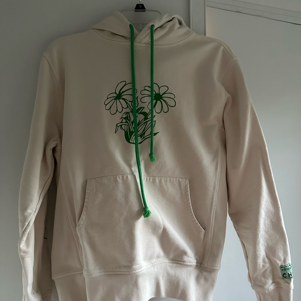 CHANGE UO Allow Yourself To Grow Cream Hoodie with Green Flower And Plants